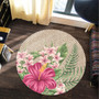 Hawaii Round Rug Hibiscus Plumeria Palm Leaves Lauhala Background Polynesian