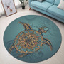 Hawaii Round Rug Mandela Turtle Royal Blue