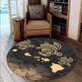 Hawaii Round Rug Turtle Hibiscus Map Polynesian Family Gold