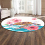 Hawaii Round Rug Turtle Hibiscus Waves Polynesian