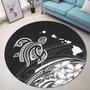 Hawaii Round Rug Turtle Polynesian Map Plumeria White