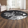 Hawaii Round Rug Turtle Polynesian Map Plumeria White