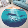 Hawaii Round Rug Whale And Turtle In Sunset Polynesian