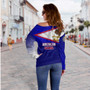 American Samoa Off Shoulder Sweatshirt - American Samoa Flag Color With Traditional Patterns