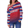 Hawaii Off Shoulder Sweatshirt - Hawaii Flag Color With Traditional Patterns