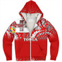 Tonga Sherpa Hoodie - Tonga Flag Color With Traditional Patterns
