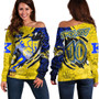 Hawaii Off Shoulder Sweatshirt Custom Henry J. Kaiser High School Super Cougar Arm Sleeve Polynesian Tattoo