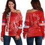 Philippines Off Shoulder Sweatshirt Lauhala Half Concept Red