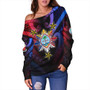 Philippines Off Shoulder Sweatshirt - Guam Seal With Philippines Sun And Stars