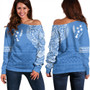 Kosrae Off Shoulder Sweatshirt Polynesian Flag With Coat Of Arms