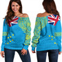 Tuvalu Off Shoulder Sweatshirt Polynesian Flag With Coat Of Arms