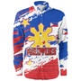 Philippines Filipinos Long Sleeve Shirt Custom Filipino Sun 3 Stars Bicolor Flag Tribal Grunge Style