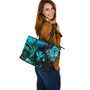 Hawaii Leather Tote Bag Polynesian Turtle Tropical Blue Gardient Blue