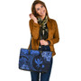 Hawaii Leather Tote Bag Polynesian Turtle Tropical Blue