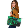 Hawaii Leather Tote Bag Polynesian Turtle Tropical Gardient Green