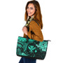 Hawaii Leather Tote Bag Polynesian Turtle Tropical Patina Green