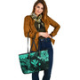 Hawaii Leather Tote Bag Polynesian Turtle Tropical Patina Green