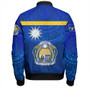 Nauru Bomber Jacket Flag Color With Traditional Patterns