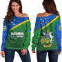 Solomon Islands Off Shoulder Sweatshirt Flag Color With Traditional Patterns