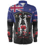 New Zealand Long Sleeve Shirt Custom New Zealand Anzac Day With Poppy Flowers And Traditional Maori Patterns