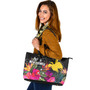 Papua New Guinea Custom Personalised Leather Tote Polynesian Hibiscus Pattern