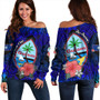 Guam Off Shoulder Sweatshirt Hibiscus Flowers With Seal