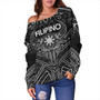 Philippines Filipinos Off Shoulder Sweatshirt Tribal Koner Water Buffalo Tattoo White