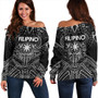 Philippines Filipinos Off Shoulder Sweatshirt Tribal Koner Water Buffalo Tattoo White