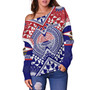 American Samoa Off Shoulder Sweatshirt Custom AS Coat Of Arms Polynesian Art Tattoo Sleeve