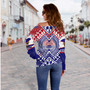 American Samoa Off Shoulder Sweatshirt Custom AS Coat Of Arms Polynesian Art Tattoo Sleeve