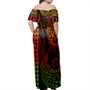 Tonga Woman Off Shoulder Long Dress Coat Of Arms Kakau Style Reggae