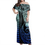 Chuuk State Woman Off Shoulder Long Dress Coat Of Arms Kakau Style Gradient Blue
