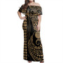 Kosrae Woman Off Shoulder Long Dress Coat Of Arms Kakau Style Gold