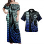 Samoa Combo Dress And Shirt Coat Of Arms Kakau Style Gradient Blue