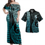 Tonga Combo Dress And Shirt Coat Of Arms Kakau Style Turquoise