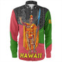 Hawaii Long Sleeve Shirt Hawaii King With Map And Flag Tribal Patterns
