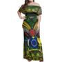 Cook Islands Flag Color With Traditional Patterns Women Off Shoulder Long Dress