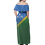 Solomon Islands Flag Color With Traditional Patterns Women Off Shoulder Long Dress