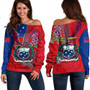 Samoa Off Shoulder Sweatshirt Samoa Flag With Seal Teuilia Flowers Tradition Patterns