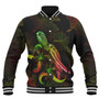 Tokelau Baseball Jacket Sea Turtle With Blooming Hibiscus Flowers Reggae