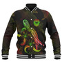 French Polynesia Baseball Jacket Sea Turtle With Blooming Hibiscus Flowers Reggae