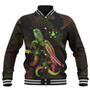 Austral Islands Baseball Jacket Sea Turtle With Blooming Hibiscus Flowers Reggae