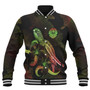 Tahiti Baseball Jacket Sea Turtle With Blooming Hibiscus Flowers Reggae