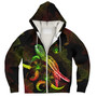 Solomon Islands Sherpa Hoodie Sea Turtle With Blooming Hibiscus Flowers Reggae