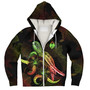 Guam Sherpa Hoodie Sea Turtle With Blooming Hibiscus Flowers Reggae