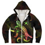 Austral Islands Sherpa Hoodie Sea Turtle With Blooming Hibiscus Flowers Reggae