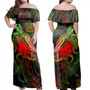 New Zealand Woman Off Shoulder Long Dress - Sea Turtle With Blooming Hibiscus Flowers Reggae