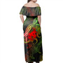 New Zealand Woman Off Shoulder Long Dress - Sea Turtle With Blooming Hibiscus Flowers Reggae