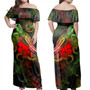 Tonga Woman Off Shoulder Long Dress - Sea Turtle With Blooming Hibiscus Flowers Reggae