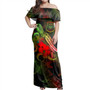 Tuvalu Woman Off Shoulder Long Dress - Sea Turtle With Blooming Hibiscus Flowers Reggae